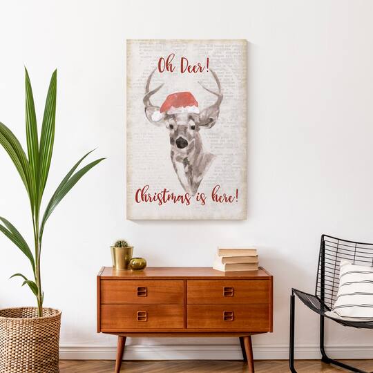 Oh Deer Christmas Here Canvas Wall Art
